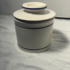 Chic White Ceramic Set with Blue Accents Butter Keeper Stoneware